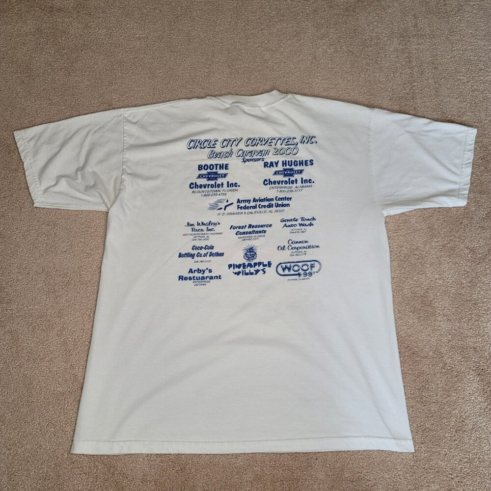Vintage T Shirt Ss XL White Corvette Circle City Corvettes Beach Caravan 2000's - Picture 5 of 8